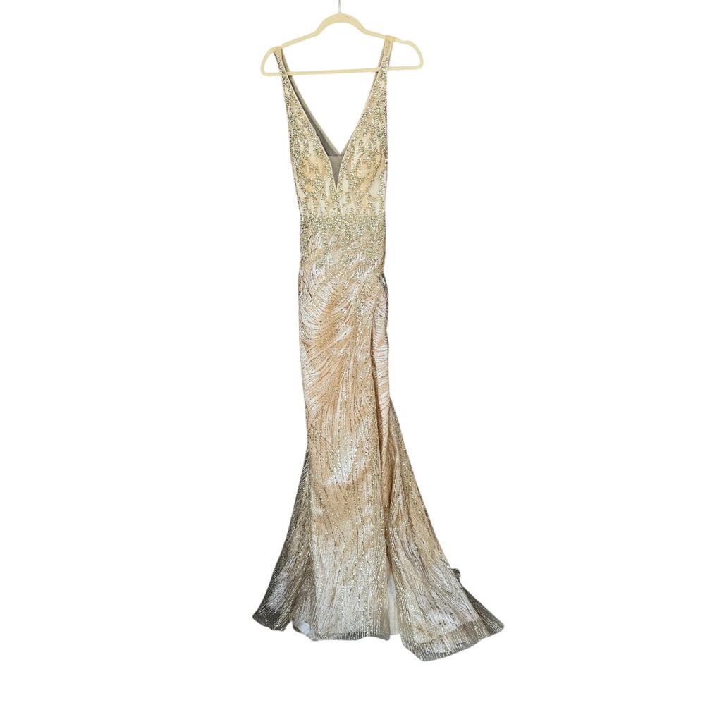 Mac Duggal Gold Sequined Mermaid Gown 10 See Description - Picture 3 of 15